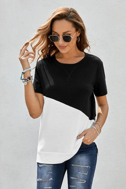 Elegant Two - Tone Round Neck Tee - adritiX