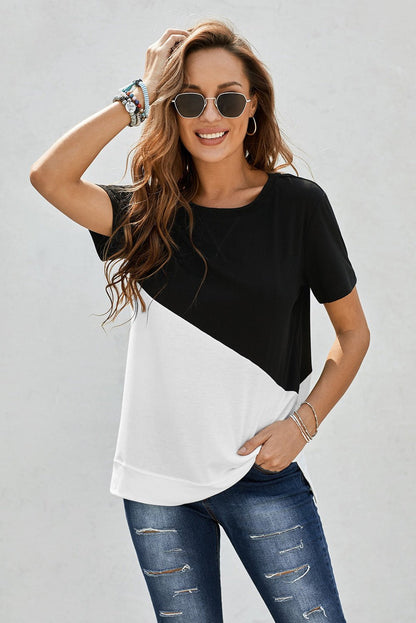 Elegant Two - Tone Round Neck Tee - adritiX