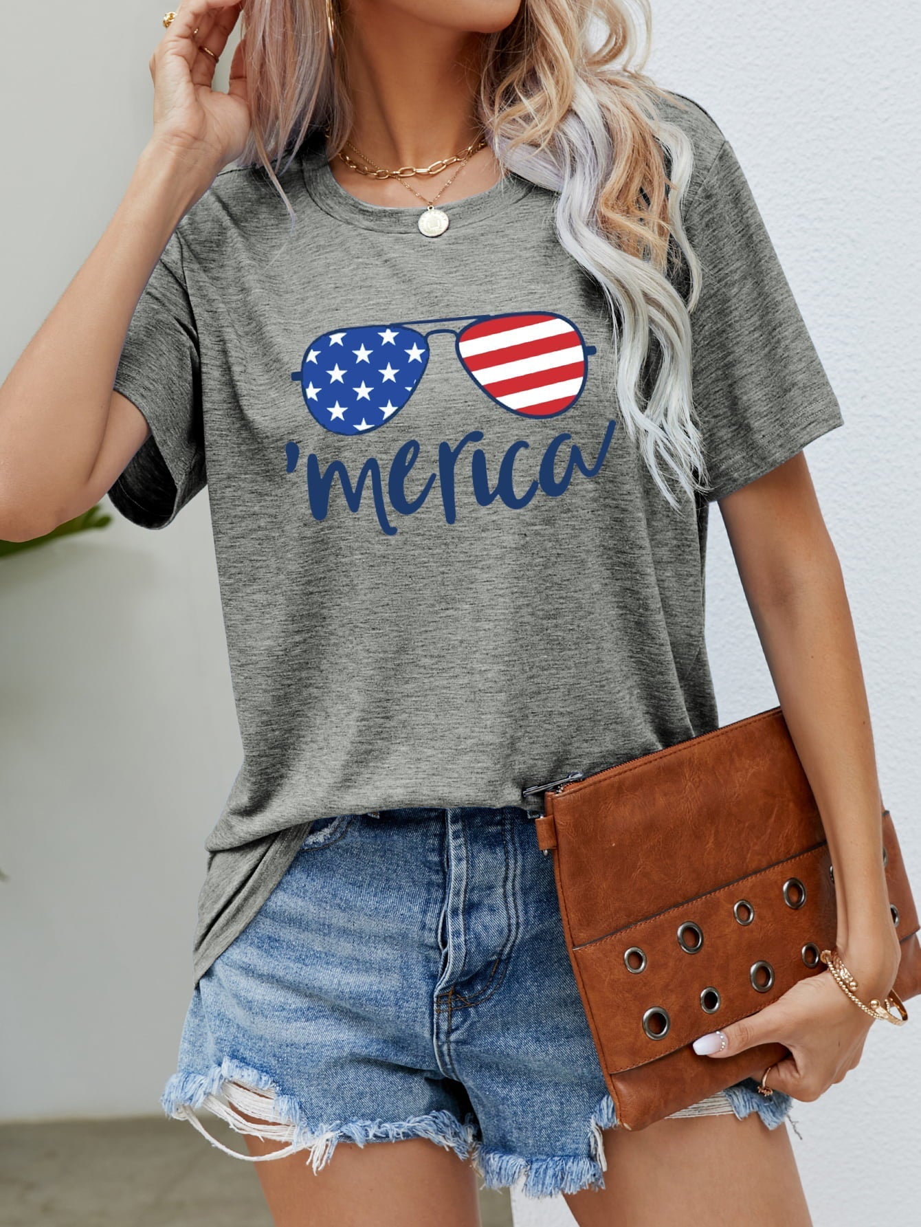 Elegant US Flag Glasses Graphic Tee - adritiX