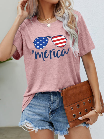 Elegant US Flag Glasses Graphic Tee - adritiX