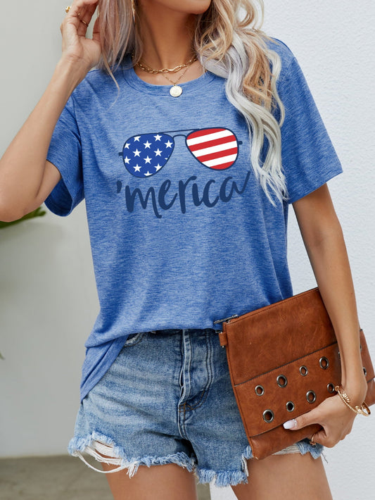 Elegant US Flag Glasses Graphic Tee - adritiX