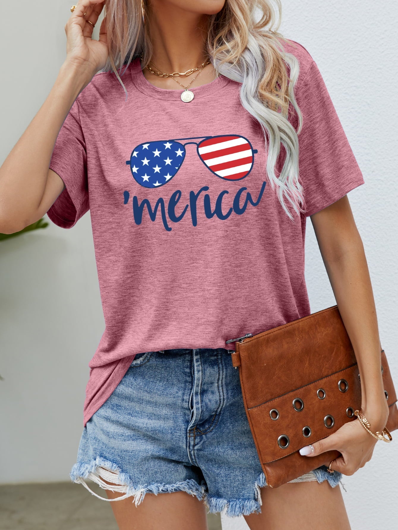 Elegant US Flag Glasses Graphic Tee - adritiX