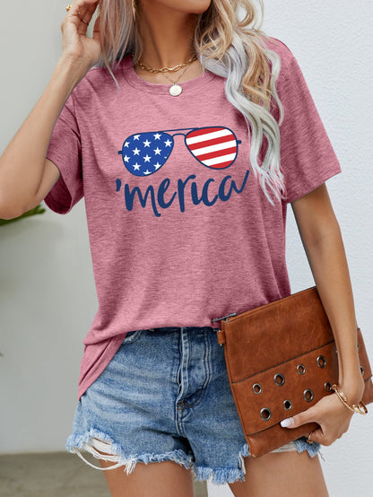 Elegant US Flag Glasses Graphic Tee - adritiX