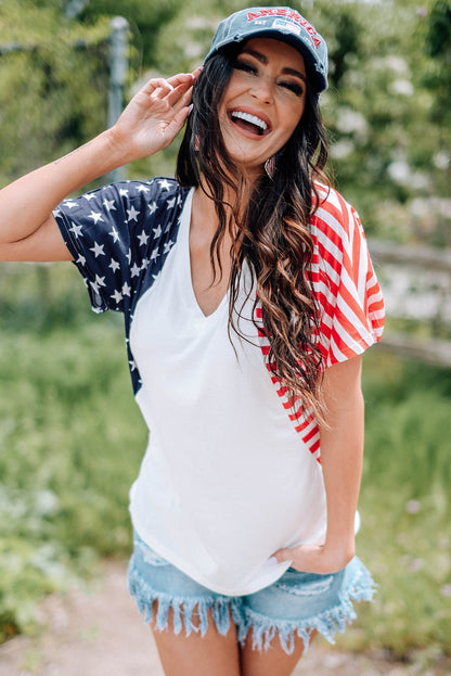 Elegant US Flag V - Neck Tee Shirt - adritiX