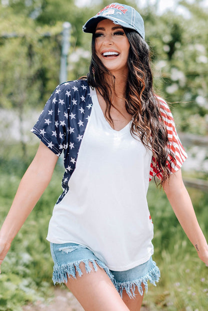 Elegant US Flag V - Neck Tee Shirt - adritiX