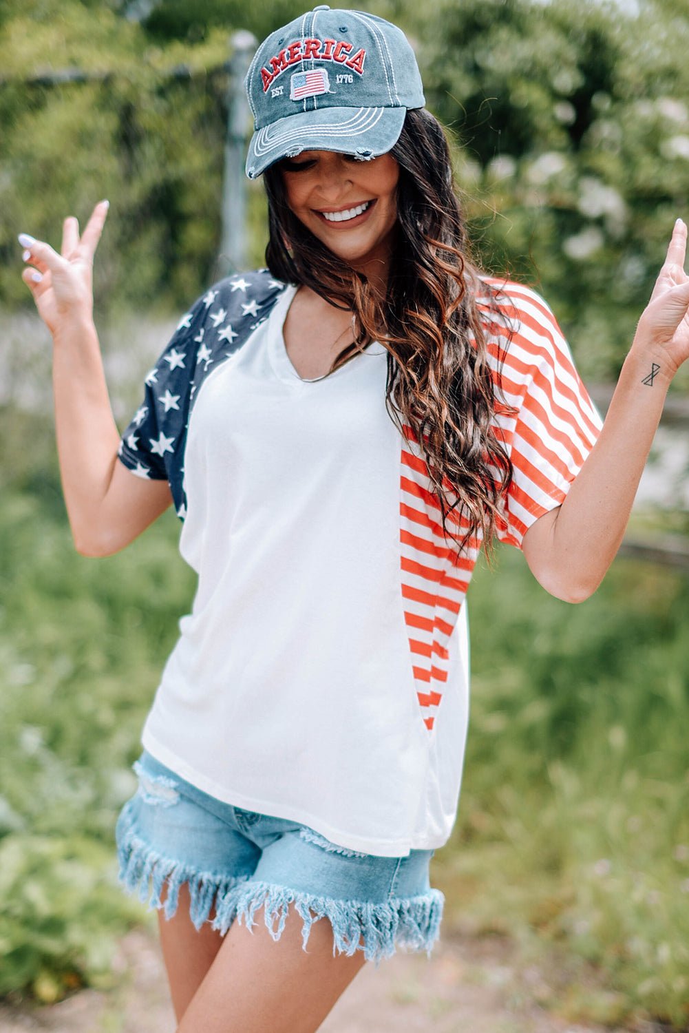 Elegant US Flag V - Neck Tee Shirt - adritiX