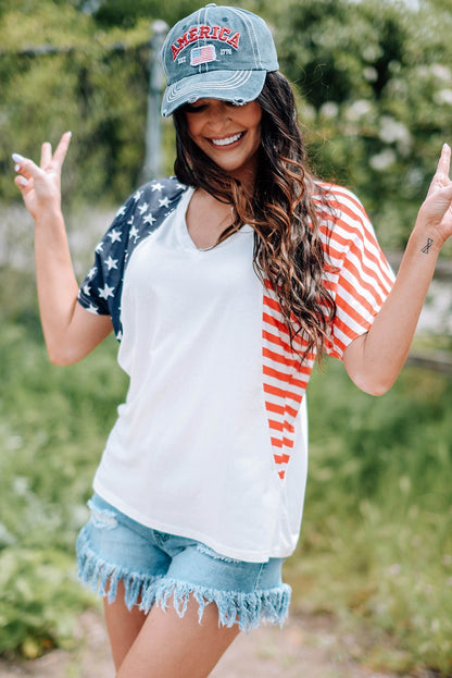 Elegant US Flag V - Neck Tee Shirt - adritiX