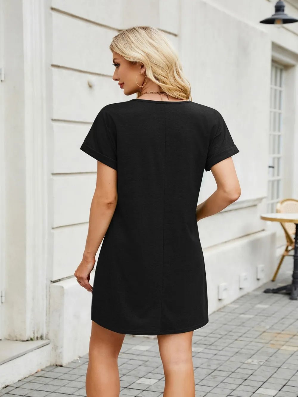 Elegant V - Neck Short Sleeve Mini Tee Dress - adritiX