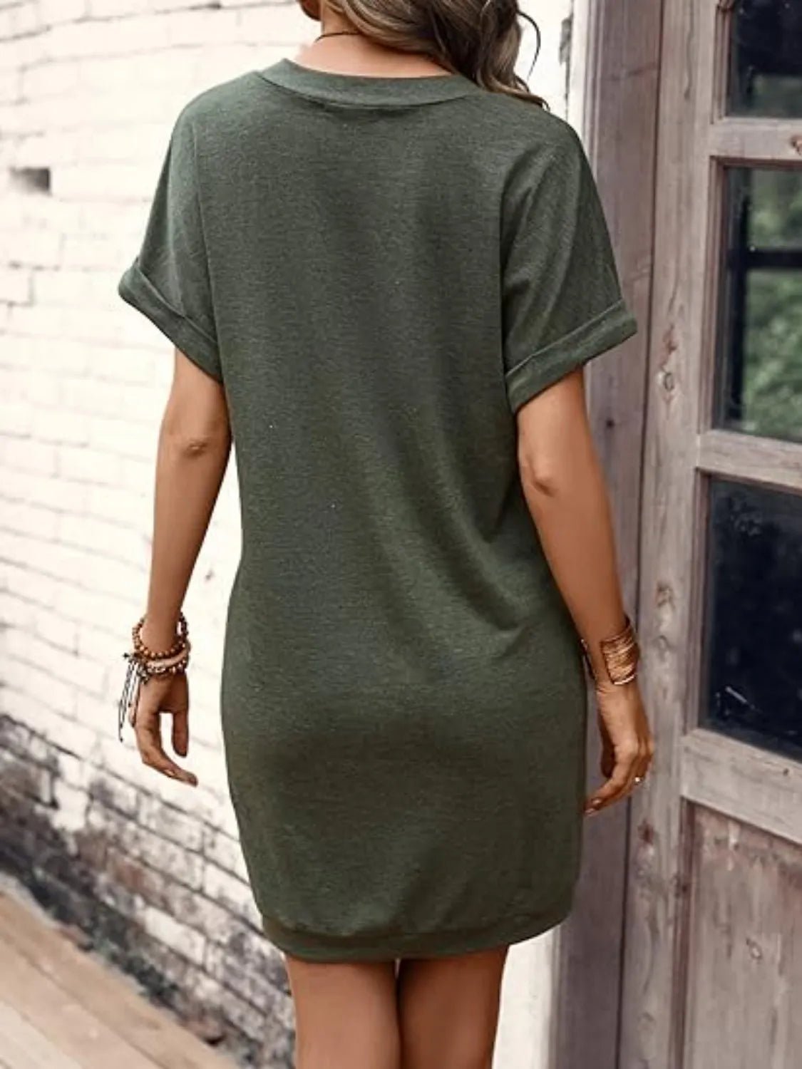 Elegant V - Neck Short Sleeve Mini Tee Dress - adritiX