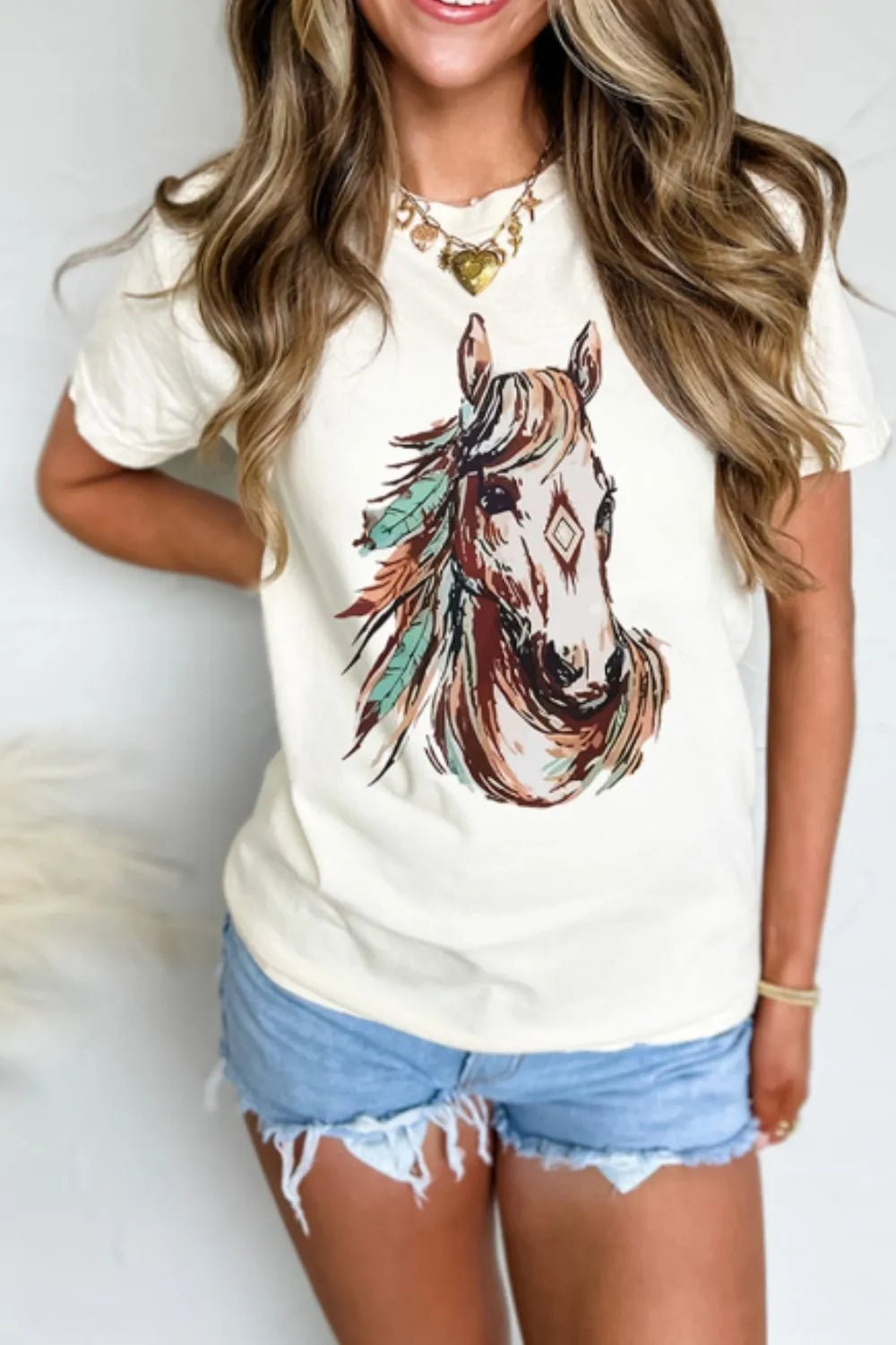 Elegant Western Aztec Horse Graphic Tee - adritiX