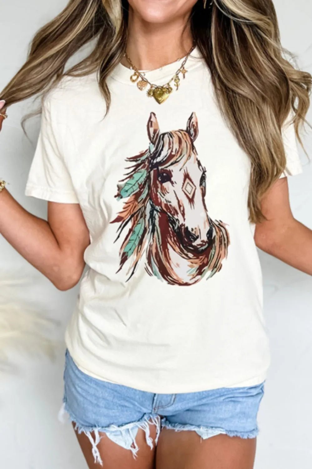 Elegant Western Aztec Horse Graphic Tee - adritiX
