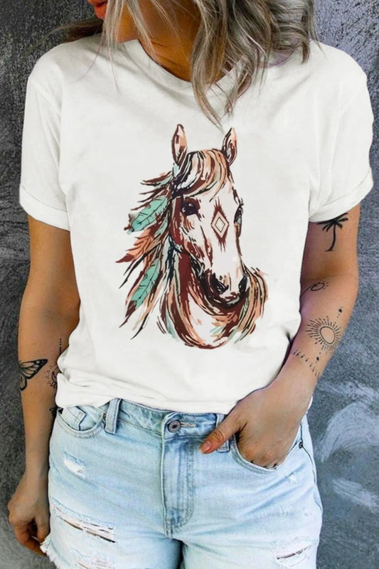 Elegant Western Aztec Horse Graphic Tee - adritiX