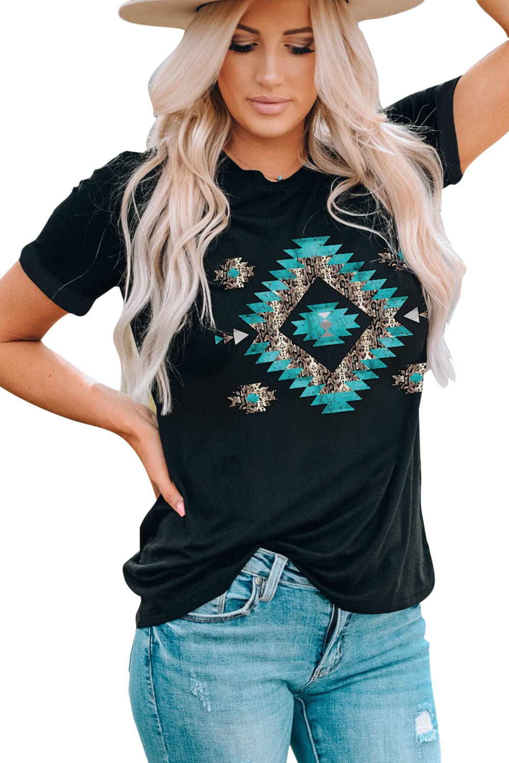 Elegant Western Printed Crewneck Graphic Tee - adritiX