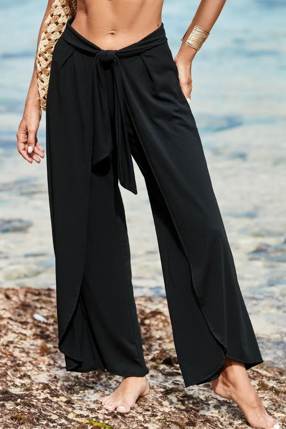 Elevate Your Style: Knotted Waist Relaxed Pants with Chic Split Legs - adritiX