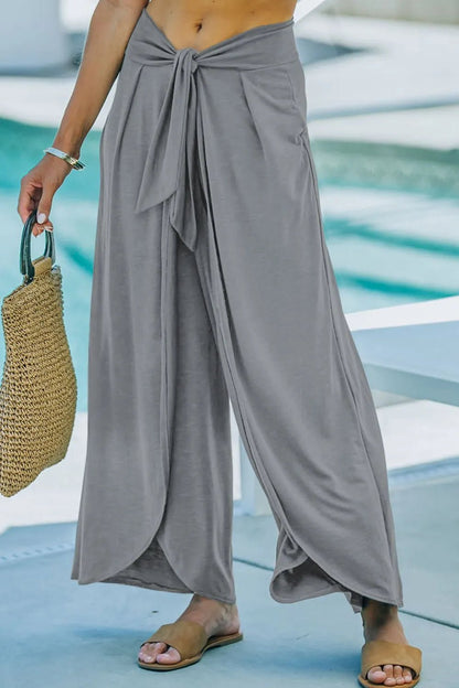 Elevate Your Style: Knotted Waist Relaxed Pants with Chic Split Legs - adritiX