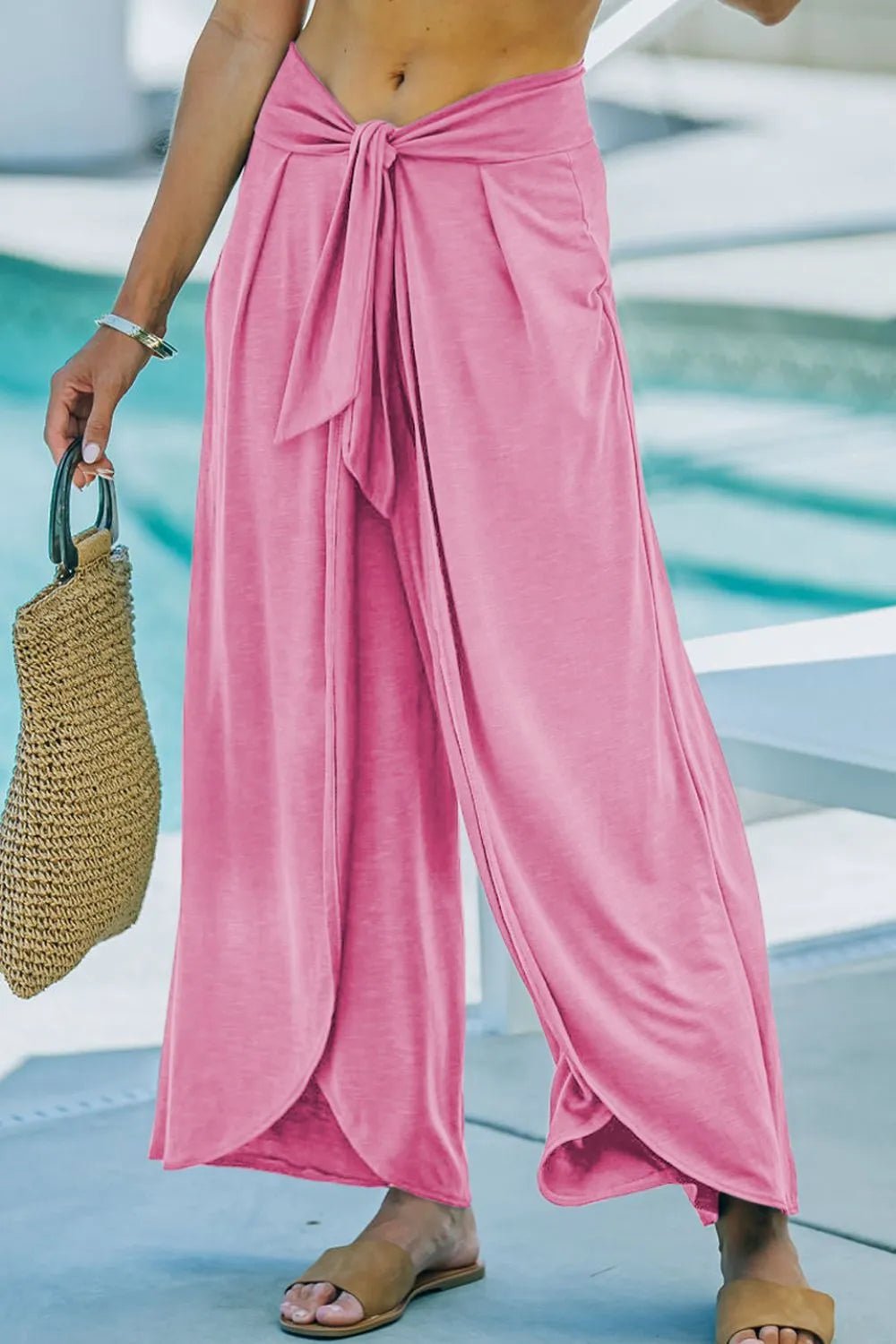 Elevate Your Style: Knotted Waist Relaxed Pants with Chic Split Legs - adritiX