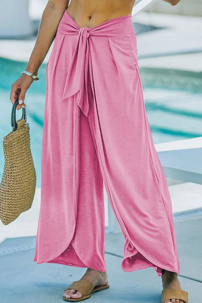 Elevate Your Style: Knotted Waist Relaxed Pants with Chic Split Legs - adritiX