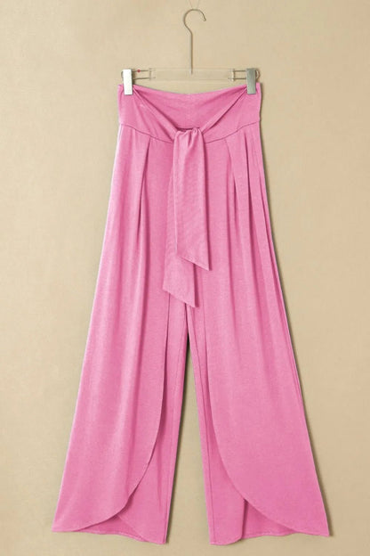 Elevate Your Style: Knotted Waist Relaxed Pants with Chic Split Legs - adritiX