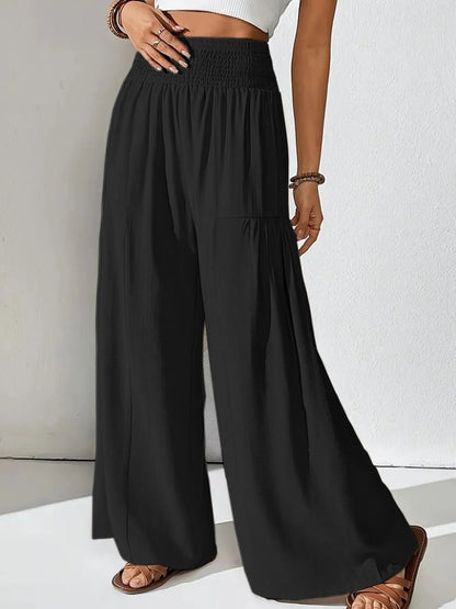 Elevate Your Style: Smocked Waist Wide Leg Pants for Effortless Chic - adritiX