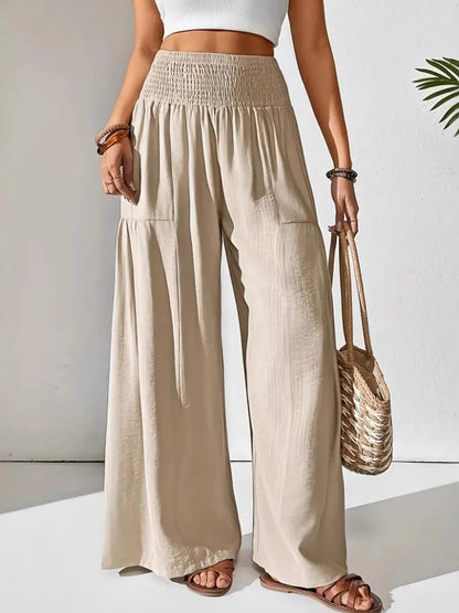 Elevate Your Style: Smocked Waist Wide Leg Pants for Effortless Chic - adritiX