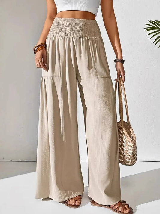 Elevate Your Style: Smocked Waist Wide Leg Pants for Effortless Chic - adritiX