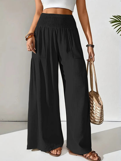 Elevate Your Style: Smocked Waist Wide Leg Pants for Effortless Chic - adritiX