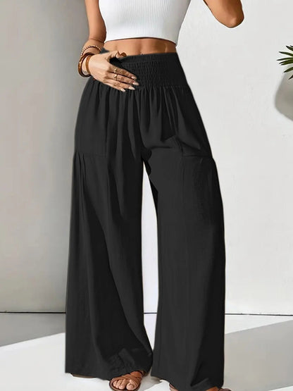 Elevate Your Style: Smocked Waist Wide Leg Pants for Effortless Chic - adritiX
