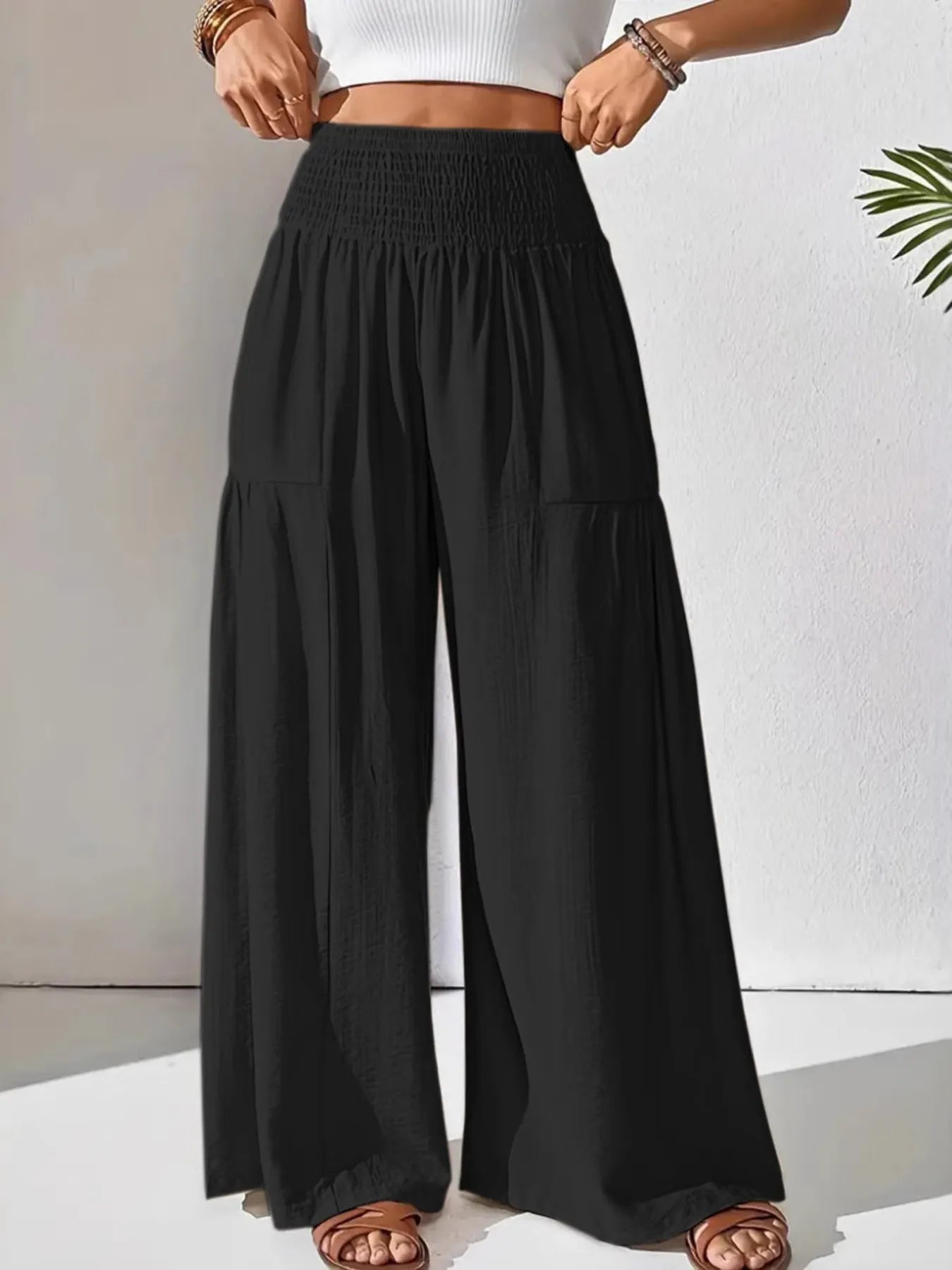 Elevate Your Style: Smocked Waist Wide Leg Pants for Effortless Chic - adritiX