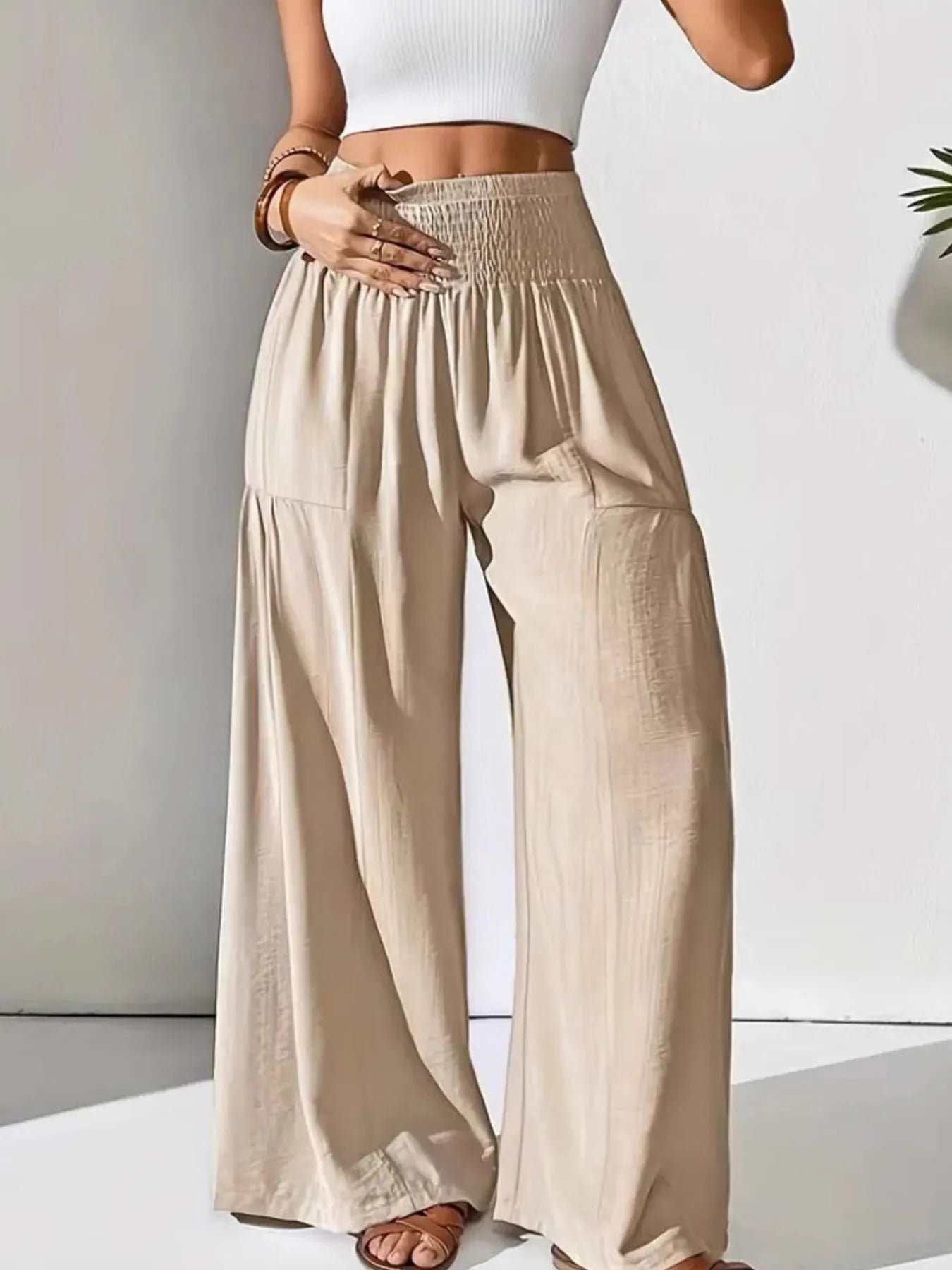 Elevate Your Style: Smocked Waist Wide Leg Pants for Effortless Chic - adritiX