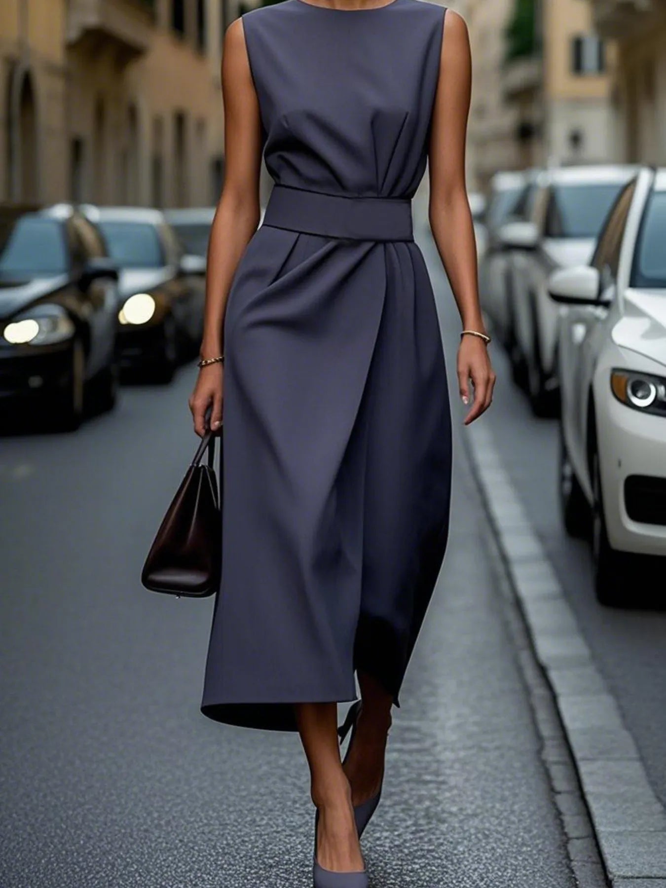 Round Neck Sleeveless Midi Sheath Dress - adritiX