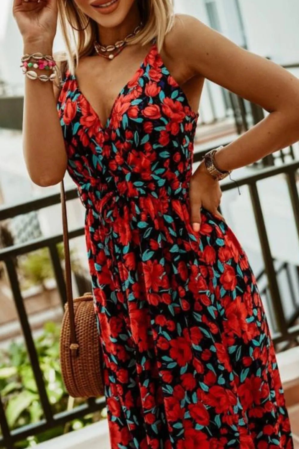Printed Spaghetti Strap Maxi Dress - adritiX