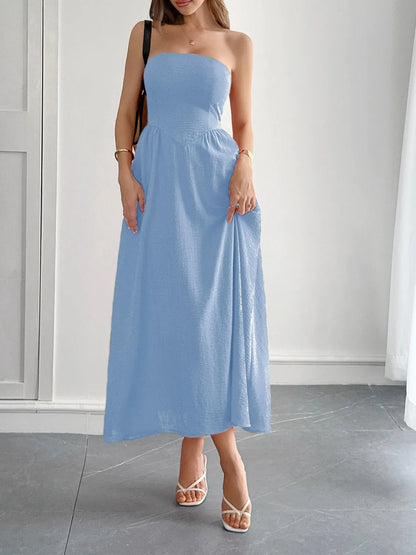 Strapless A-Line Midi Dress with Pockets - adritiX