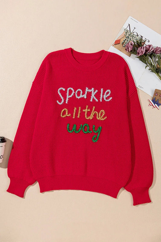 Plus Size Contrast Letter Round Neck Long Sleeve Sweater - adritiX