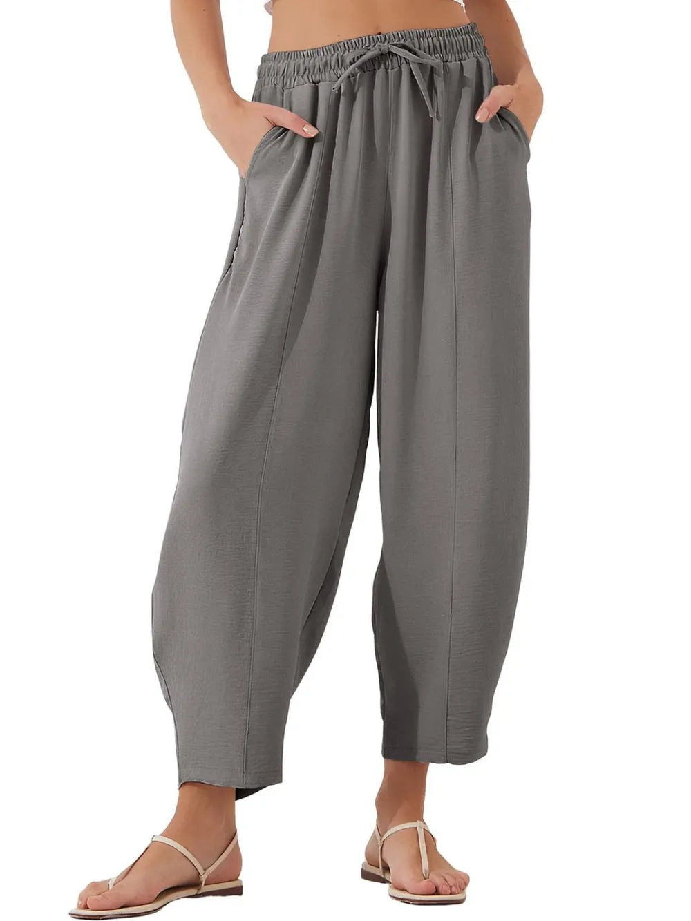 Full Size Drawstring Cropped Jogger Pants Plus Size - adritiX