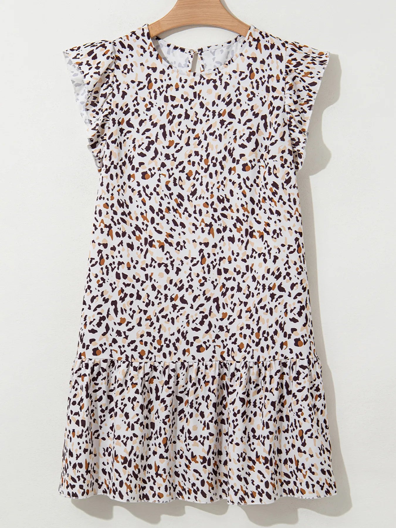 Leopard Ruffled Flutter Sleeve Keyhole Back Mini Dress - adritiX