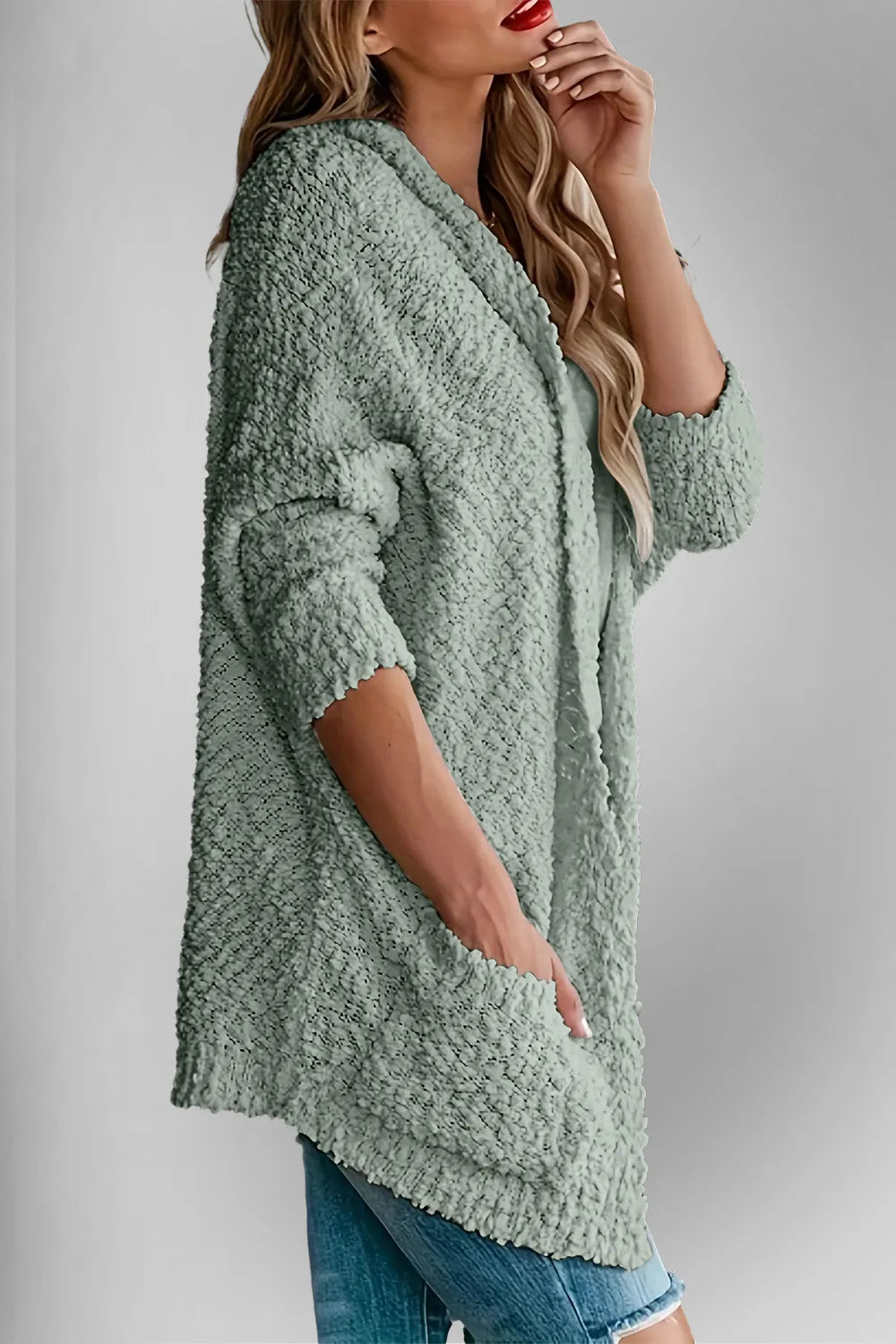 Double Take Pocketed Open Front Long Sleeve Cardigan - adritiX