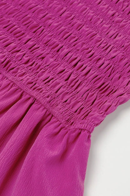 Solid Color Ruffled Straps Smocked Ruched Maxi Dress - adritiX