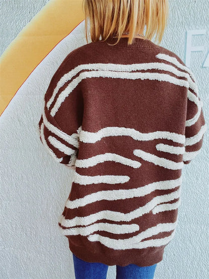 Elegant Contrast Round Neck Long Sleeve Sweater - adritiX