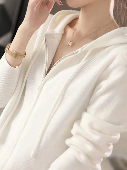 Drawstring Zip Up Long Sleeve Hooded Sweater - adritiX