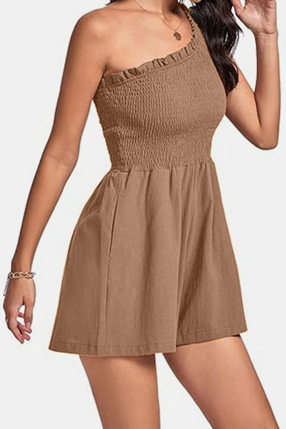 Elegant Smocked Single Shoulder Romper - adritiX
