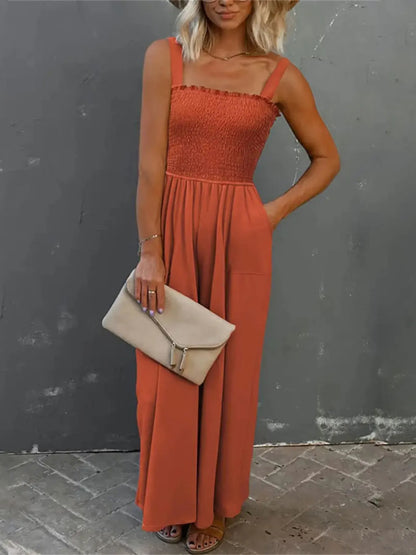 Elegant Smocked Wide Leg Jumpsuit - adritiX