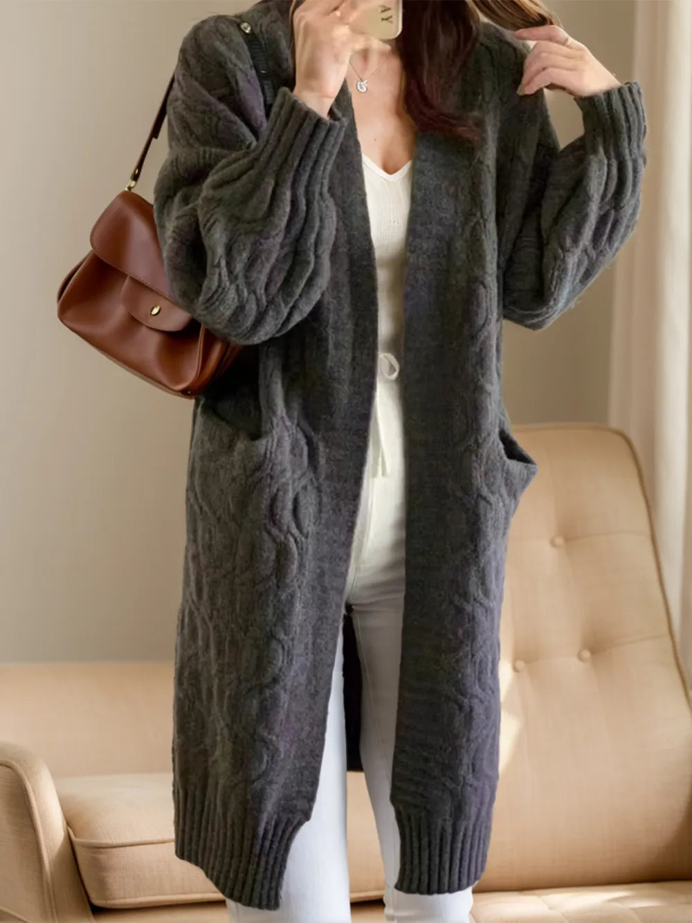 Open Front Long Sleeve Cardigan - adritiX