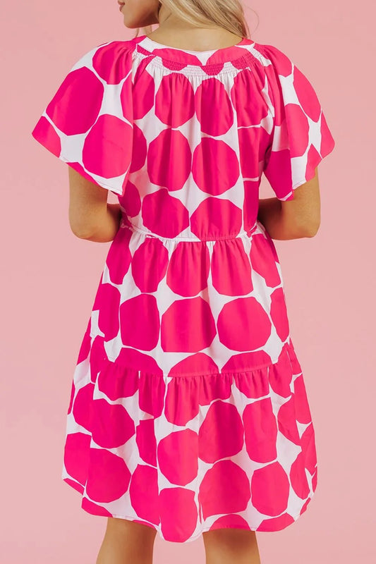 Contrast Notched Flutter Sleeve Dress - adritiX