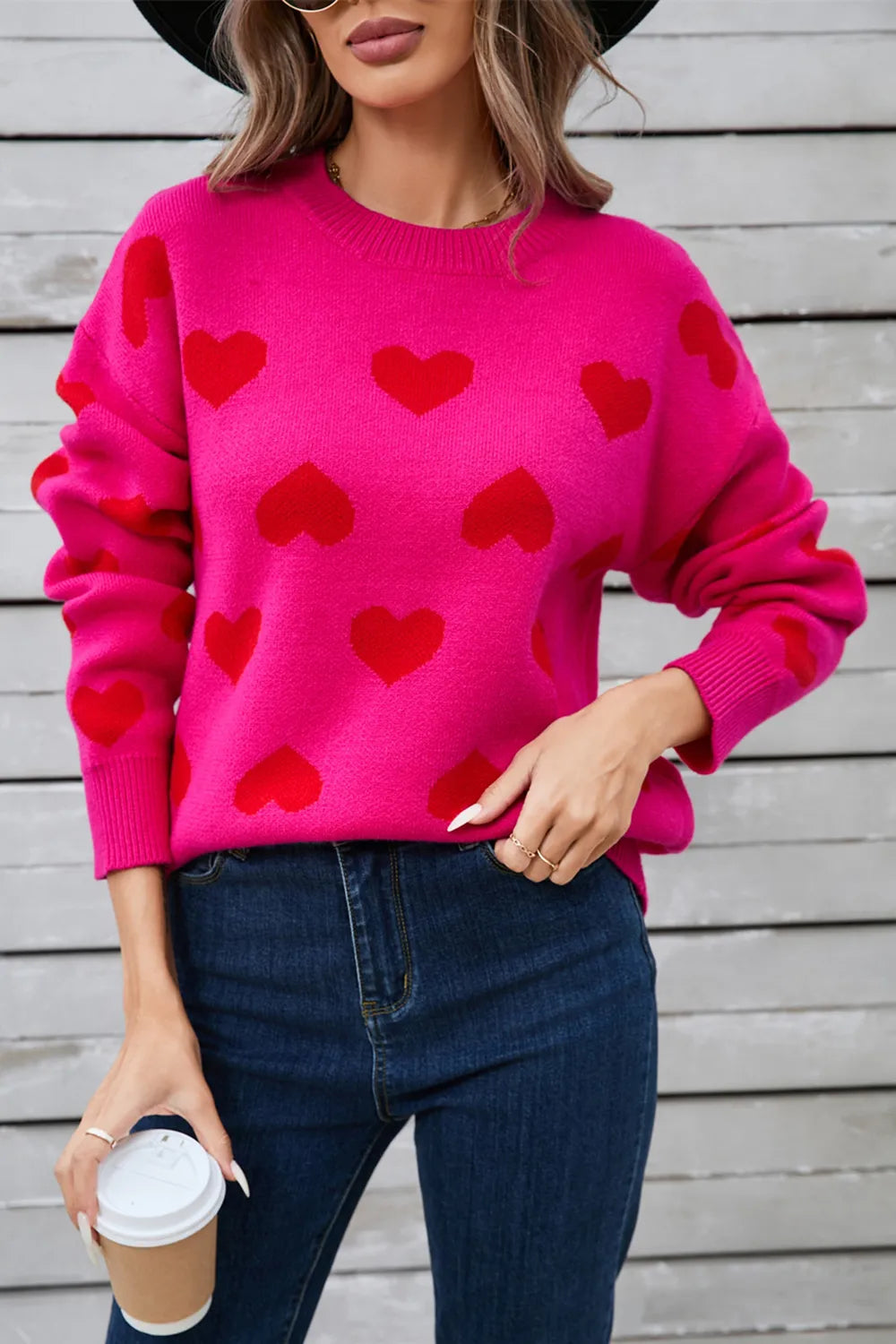 Angel Wings Heart Round Neck Long Sleeve Sweater - adritiX