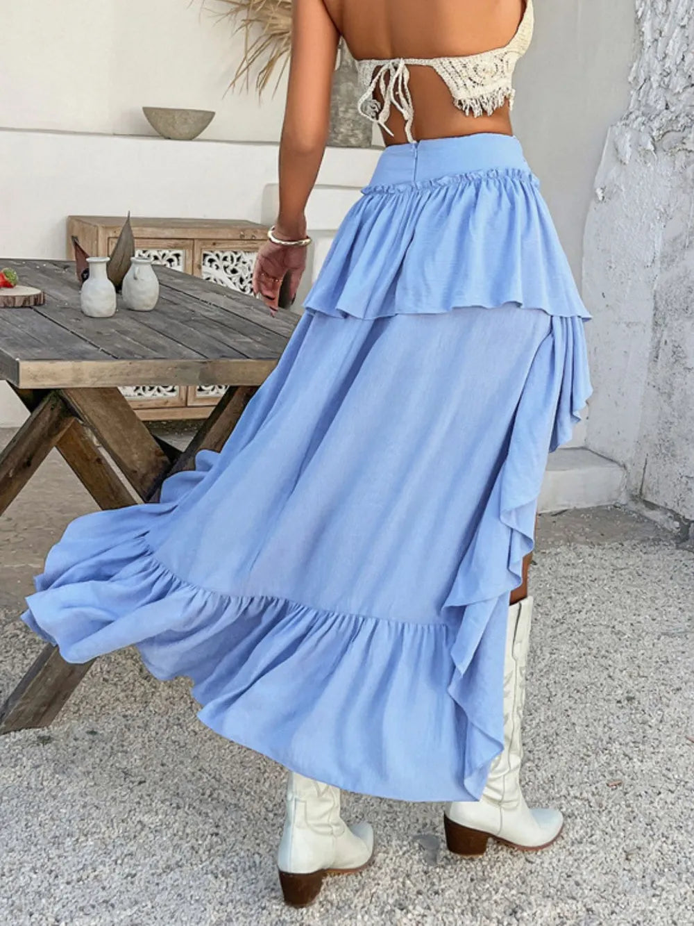Devine High-Low Ruched Layered Skirt - adritiX