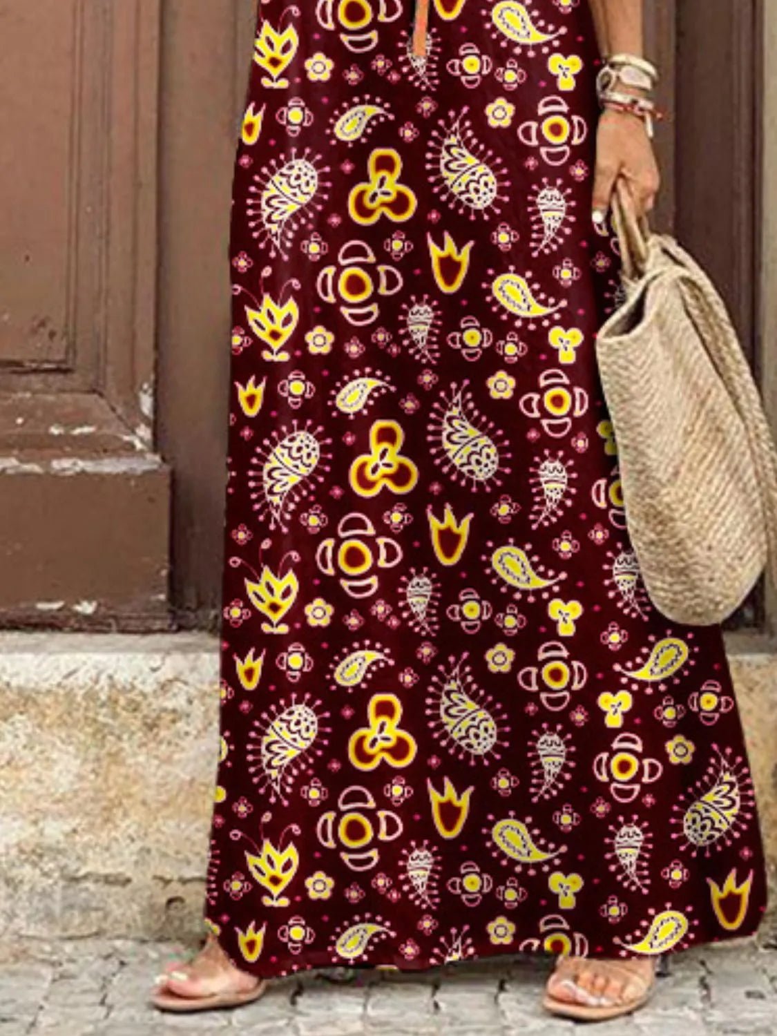 Full Size Printed V-Neck Short Sleeve Maxi Dress Plus Size - adritiX