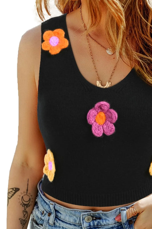 Flower Scoop Neck Knit Vest - adritiX