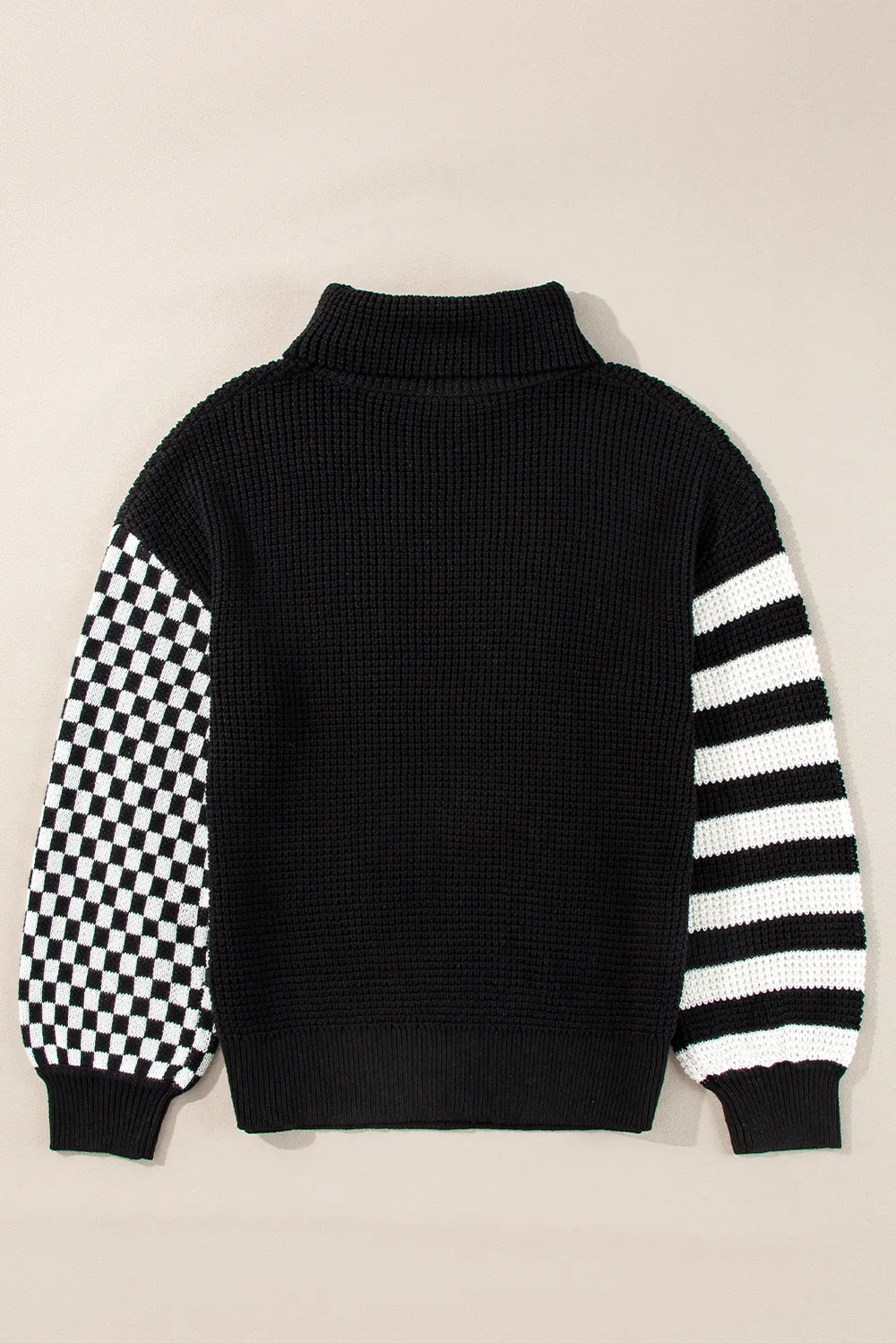Striped & Checkered Turtleneck Dropped Shoulder Sweater - adritiX