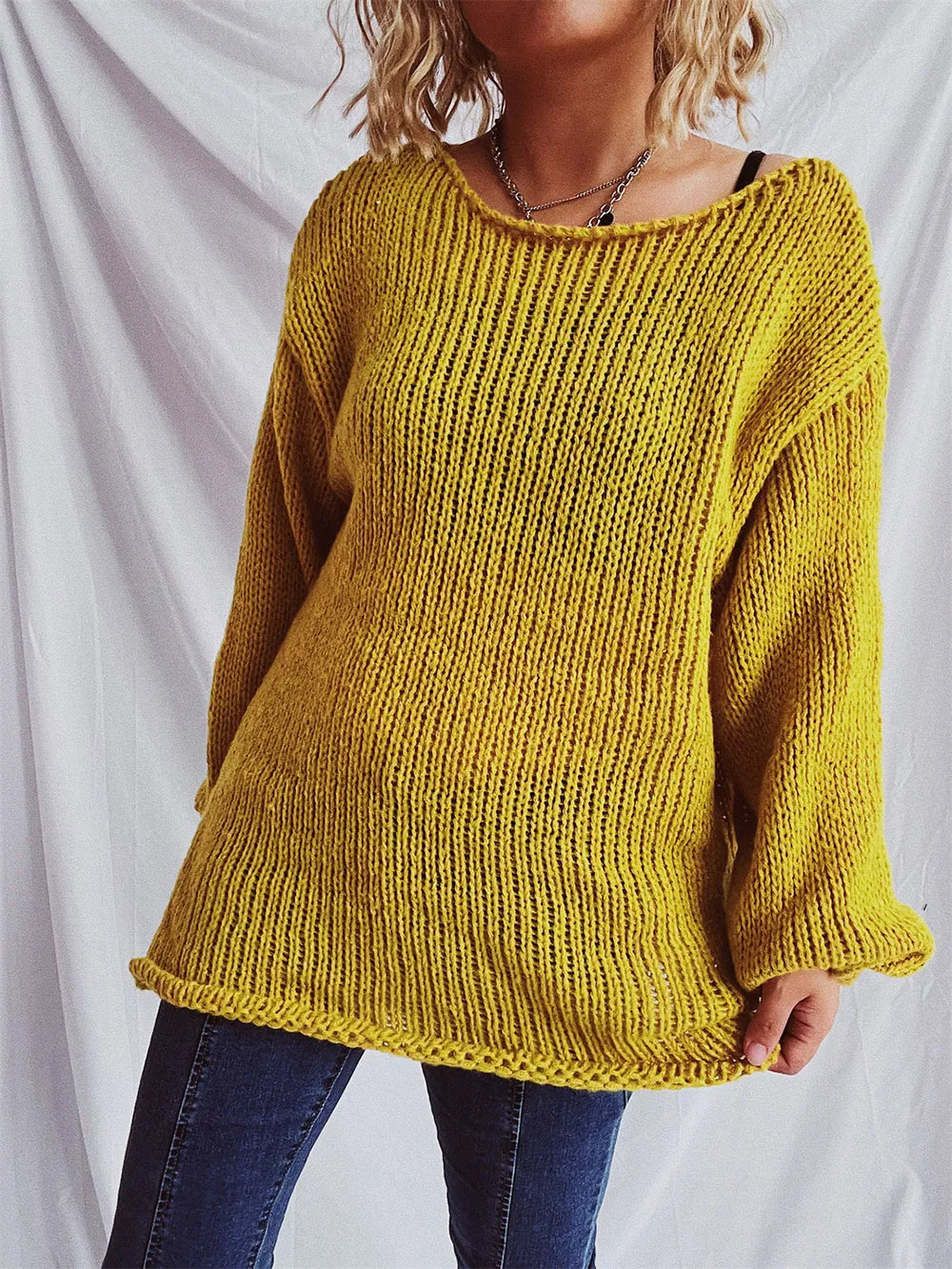 Boat Neck Dropped Shoulder Sweater - adritiX