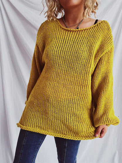 Boat Neck Dropped Shoulder Sweater - adritiX